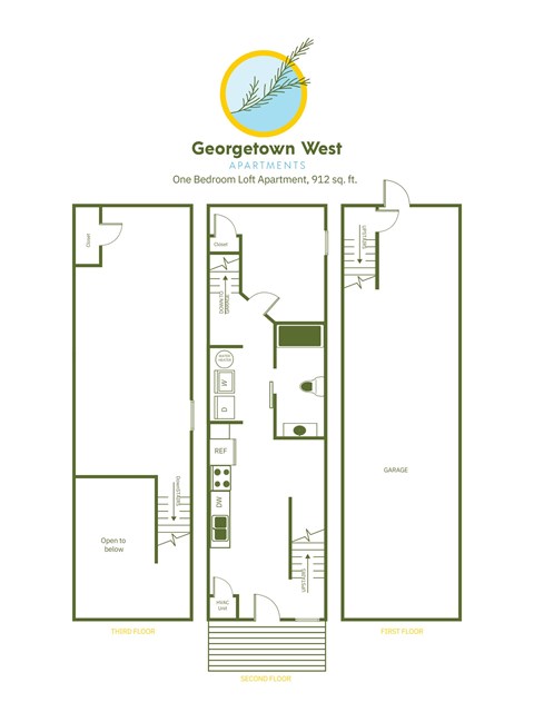 Floor plan for 1 bed, 1 bath, 912 sqft